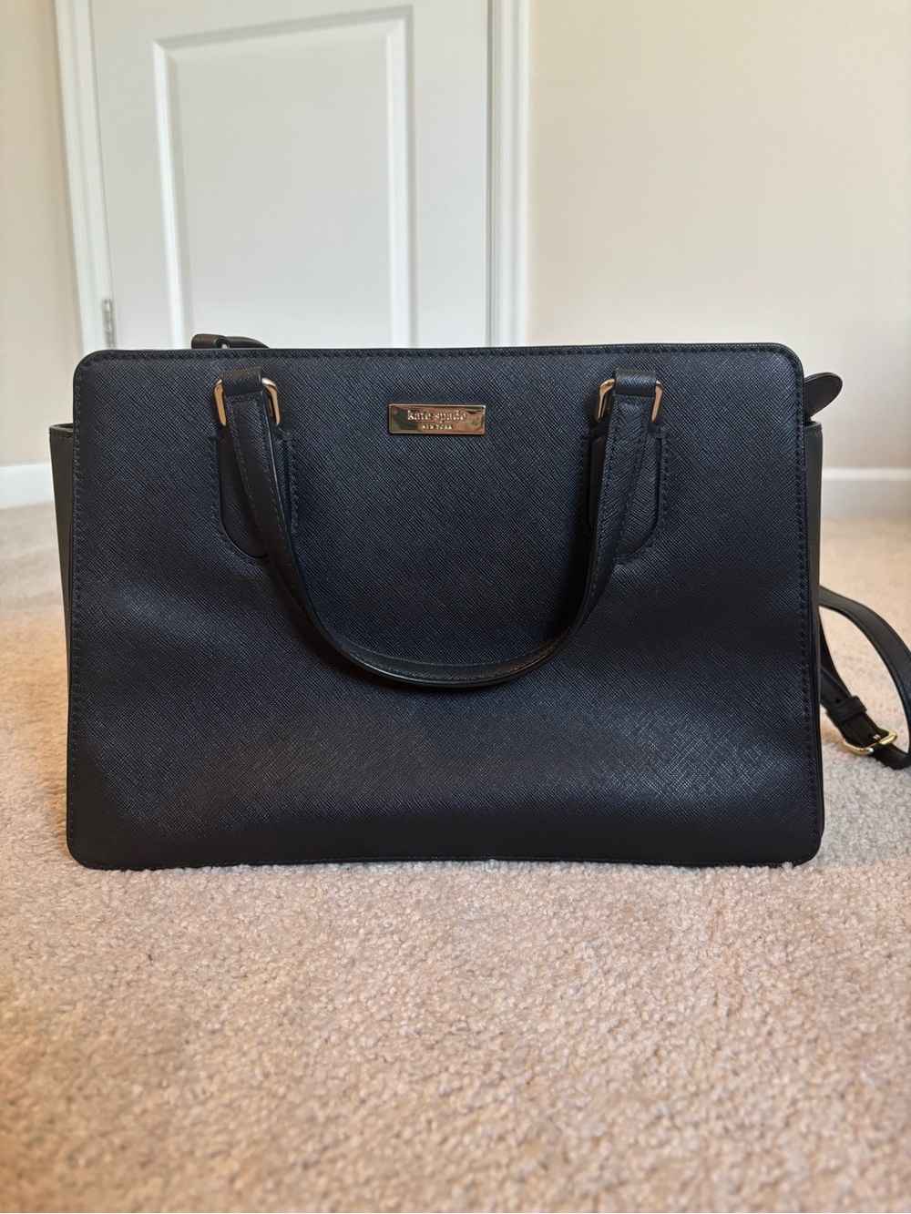 kate spade Black Textured Satchel with Gold Hardware